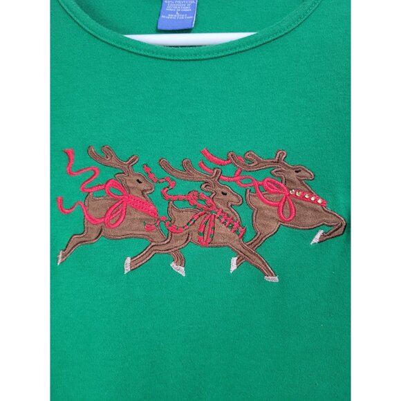 Paradise Bay Misses Size LG Christmas Holiday Reindeer Long Sleeve Shirt Green - Picture 4 of 11